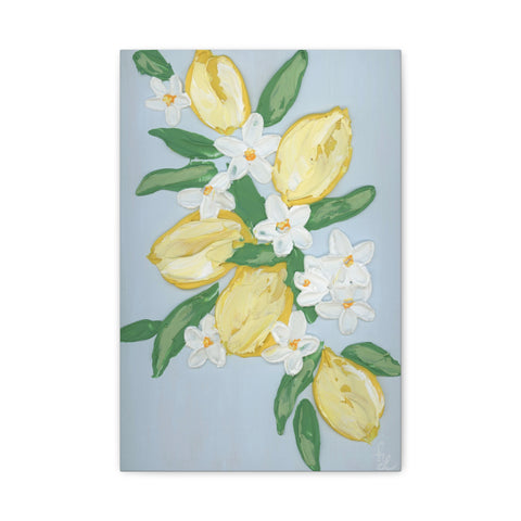 Floral Lemon Wall Art - Stretched Matte Canvas