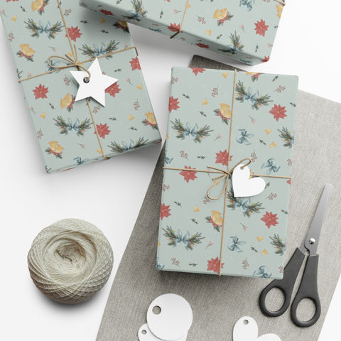 Wrapping Paper Set - Christmas Bows Garland Flowers Bells