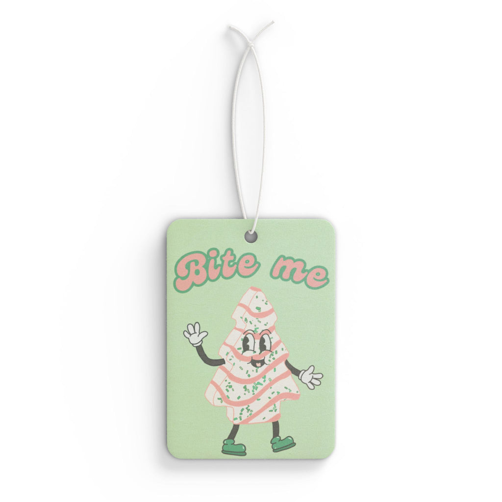 Car Air Freshener - 'Bite me' Christmas Tree Cake Scented, Funny Holiday Automotive Accessory, Humorous Car Decoration, Sarcastic Xmas Gift,