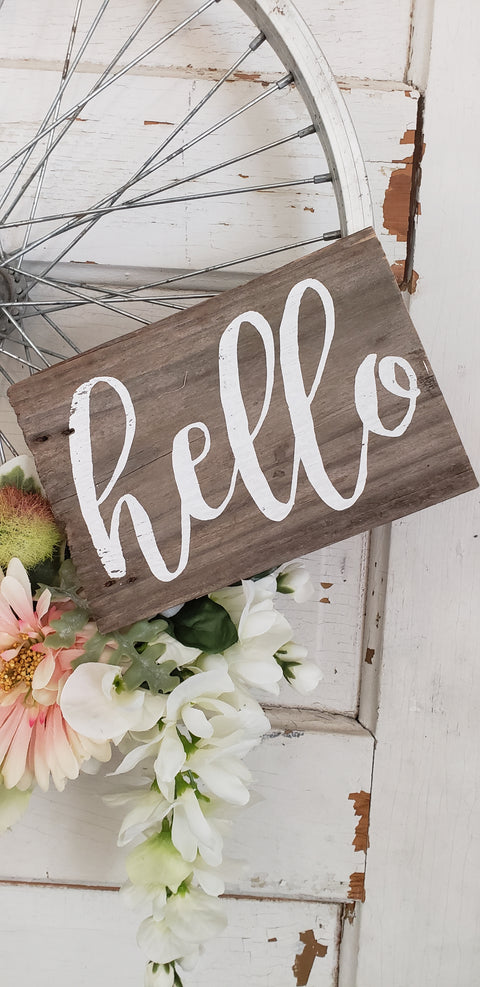 White 'hello' Wreath Sign