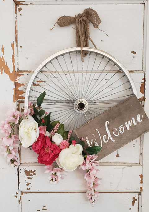 White and Pink Bicycle Wreath